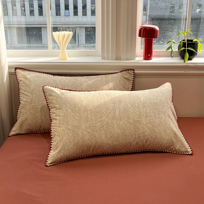 91家纺网 家纺一手货源 找家纺 棉生活家纺 2025新款简约北欧风全棉纯棉磨毛贝壳边四件套 枫情