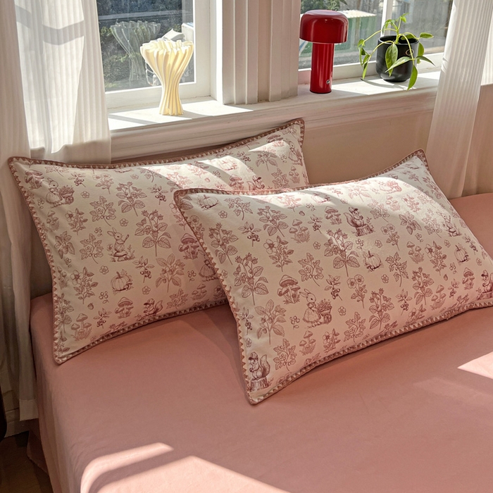 91家纺网 家纺一手货源 找家纺 棉生活家纺 2025新款简约北欧风全棉纯棉磨毛贝壳边四件套 漫野-粉