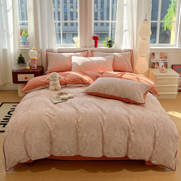 91家纺网 家纺一手货源 找家纺 棉生活家纺 2025新款简约北欧风全棉纯棉磨毛贝壳边四件套 秋日