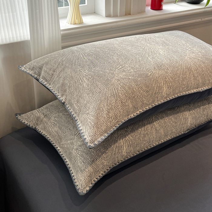 91家纺网 家纺一手货源 找家纺 棉生活家纺 2025新款简约北欧风全棉纯棉磨毛贝壳边四件套 叶飘