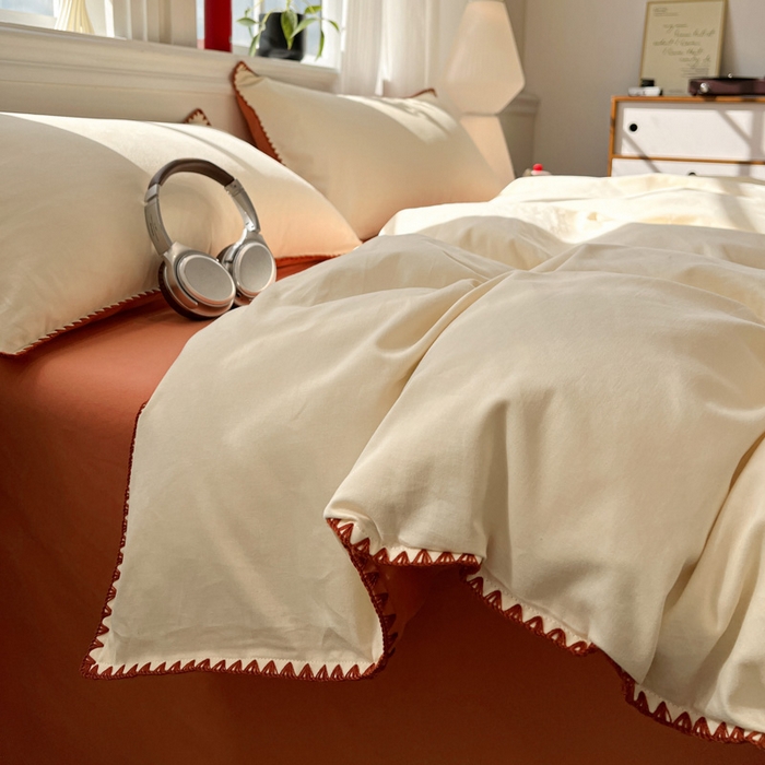 91家纺网 家纺一手货源 找家纺 棉生活家纺 2025新款简约北欧风全棉纯棉磨毛贝壳边四件套 日落