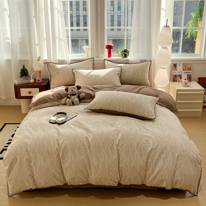 91家纺网 家纺一手货源 找家纺 棉生活家纺 2025新款简约北欧风全棉纯棉磨毛贝壳边四件套 追影