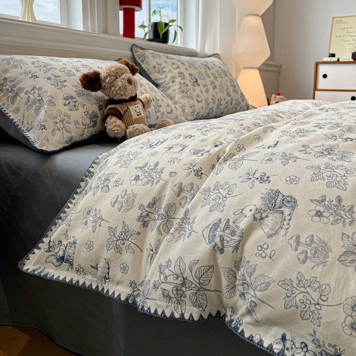 91家纺网 家纺一手货源 找家纺 棉生活家纺 2025新款简约北欧风全棉纯棉磨毛贝壳边四件套 漫野-兰