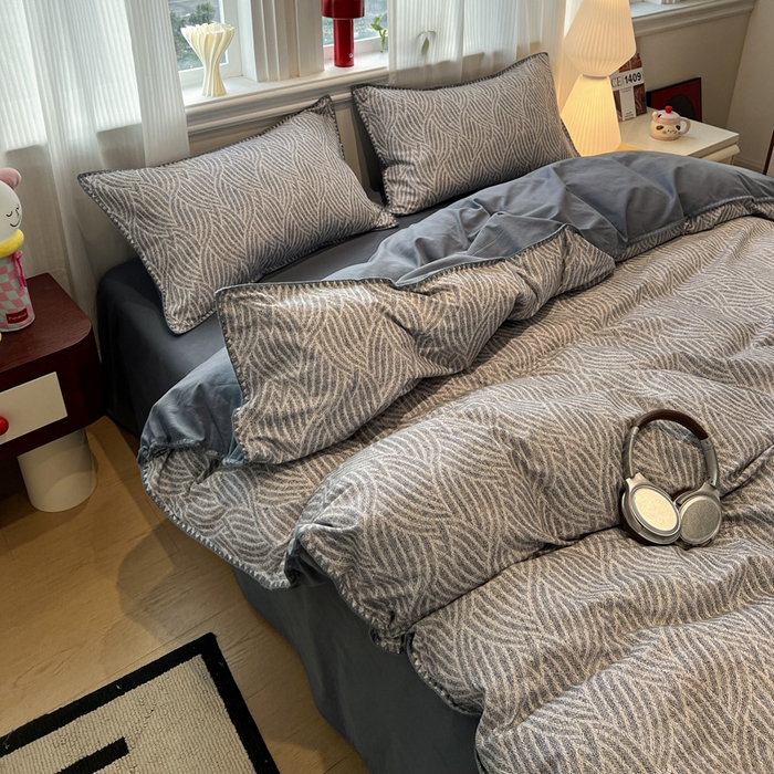 91家纺网 家纺一手货源 找家纺 棉生活家纺 2025新款简约北欧风全棉纯棉磨毛贝壳边四件套 流云