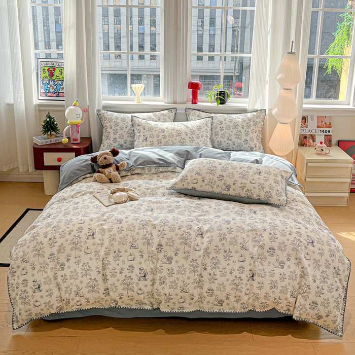 91家纺网 家纺一手货源 找家纺 棉生活家纺 2025新款简约北欧风全棉纯棉磨毛贝壳边四件套 漫野-兰