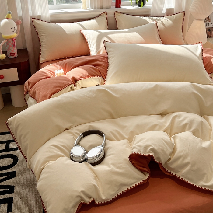 91家纺网 家纺一手货源 找家纺 棉生活家纺 2025新款简约北欧风全棉纯棉磨毛贝壳边四件套 日落