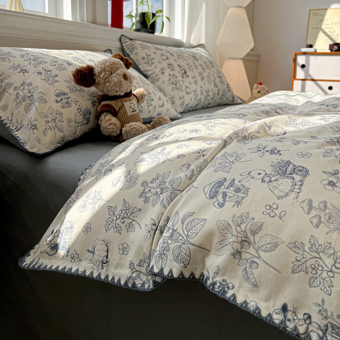 91家纺网 家纺一手货源 找家纺 棉生活家纺 2025新款简约北欧风全棉纯棉磨毛贝壳边四件套 漫野-兰