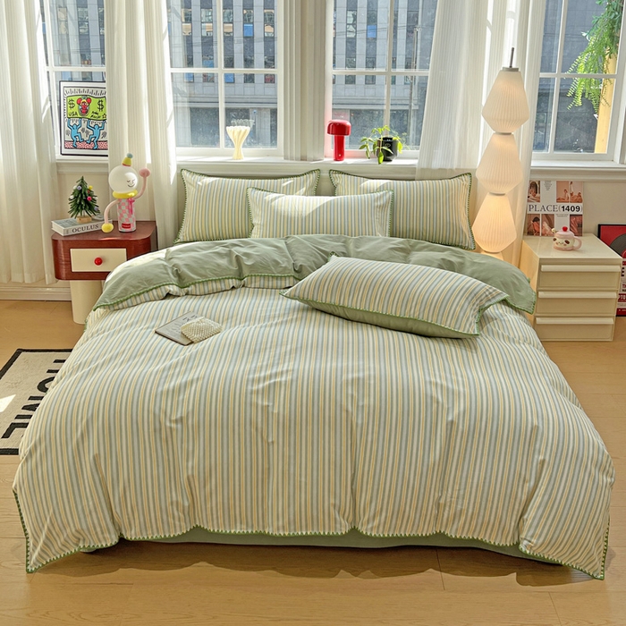 91家纺网 家纺一手货源 找家纺 棉生活家纺 2025新款简约北欧风全棉纯棉磨毛贝壳边四件套 星耀