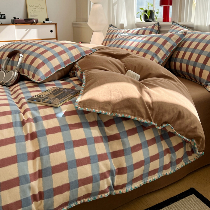 91家纺网 家纺一手货源 找家纺 棉生活家纺 2025新款简约北欧风全棉纯棉磨毛贝壳边四件套 弗洛伦萨