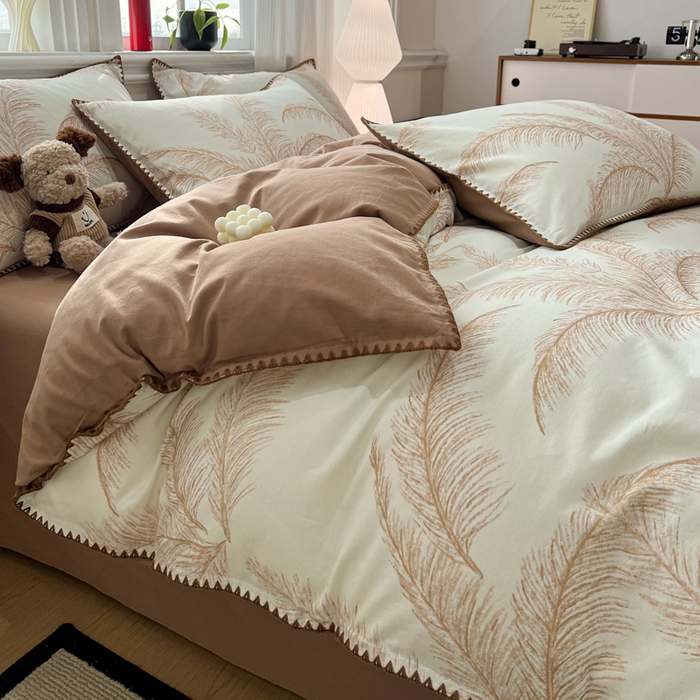 91家纺网 家纺一手货源 找家纺 棉生活家纺 2025新款简约北欧风全棉纯棉磨毛贝壳边四件套 绽放