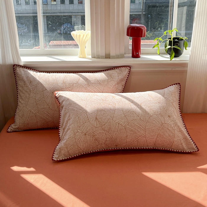 91家纺网 家纺一手货源 找家纺 棉生活家纺 2025新款简约北欧风全棉纯棉磨毛贝壳边四件套 秋日