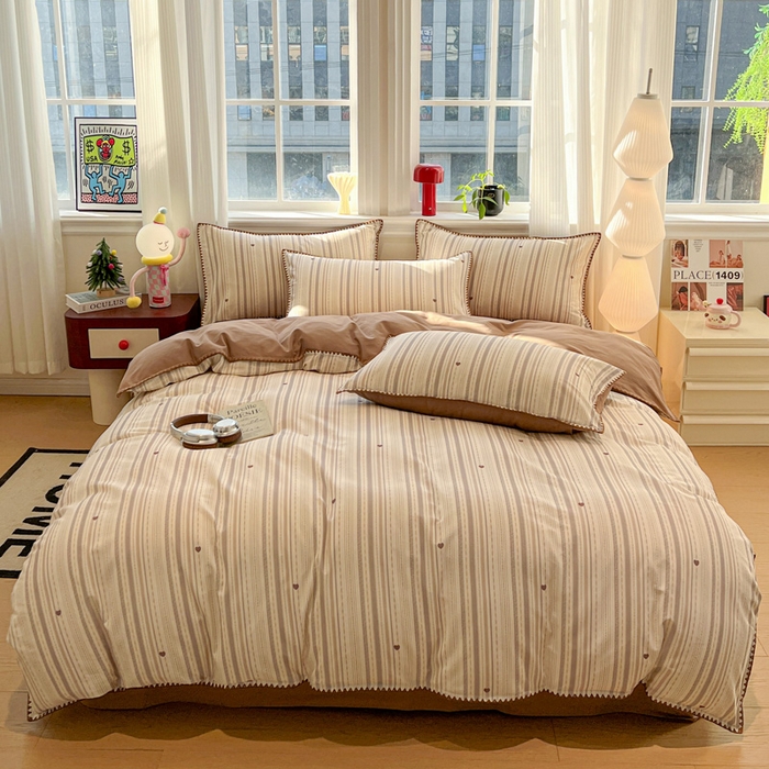 91家纺网 家纺一手货源 找家纺 棉生活家纺 2025新款简约北欧风全棉纯棉磨毛贝壳边四件套 可可小姐