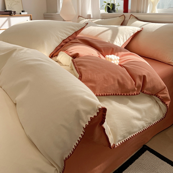 91家纺网 家纺一手货源 找家纺 棉生活家纺 2025新款简约北欧风全棉纯棉磨毛贝壳边四件套 日落