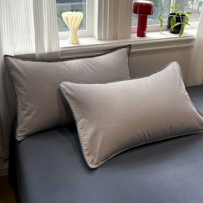 91家纺网 家纺一手货源 找家纺 棉生活家纺 2025新款简约北欧风全棉纯棉磨毛贝壳边四件套 蓝涧