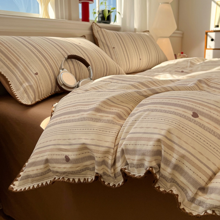 91家纺网 家纺一手货源 找家纺 棉生活家纺 2025新款简约北欧风全棉纯棉磨毛贝壳边四件套 可可小姐