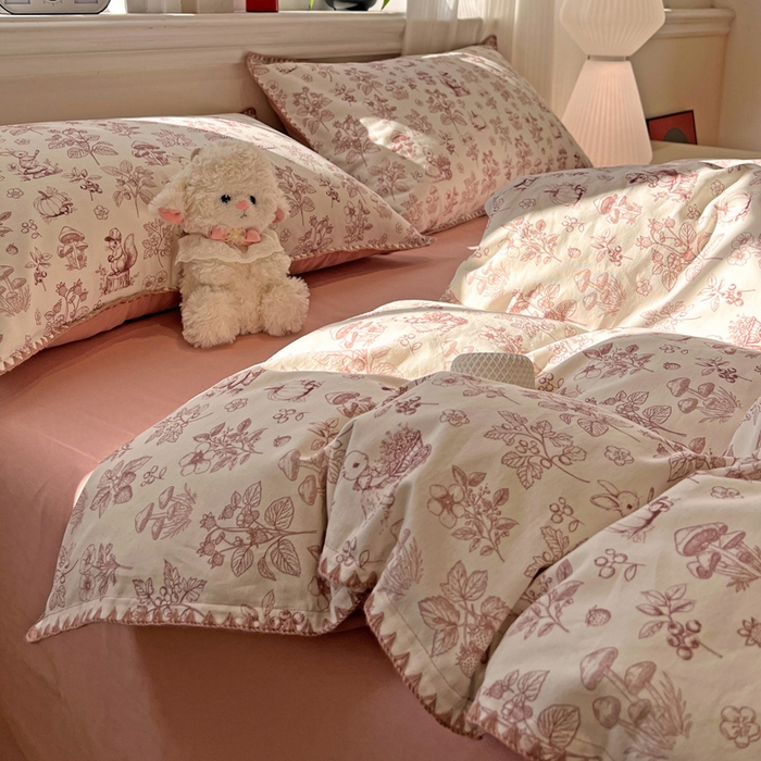 91家纺网 家纺一手货源 找家纺 棉生活家纺 2025新款简约北欧风全棉纯棉磨毛贝壳边四件套 漫野-粉