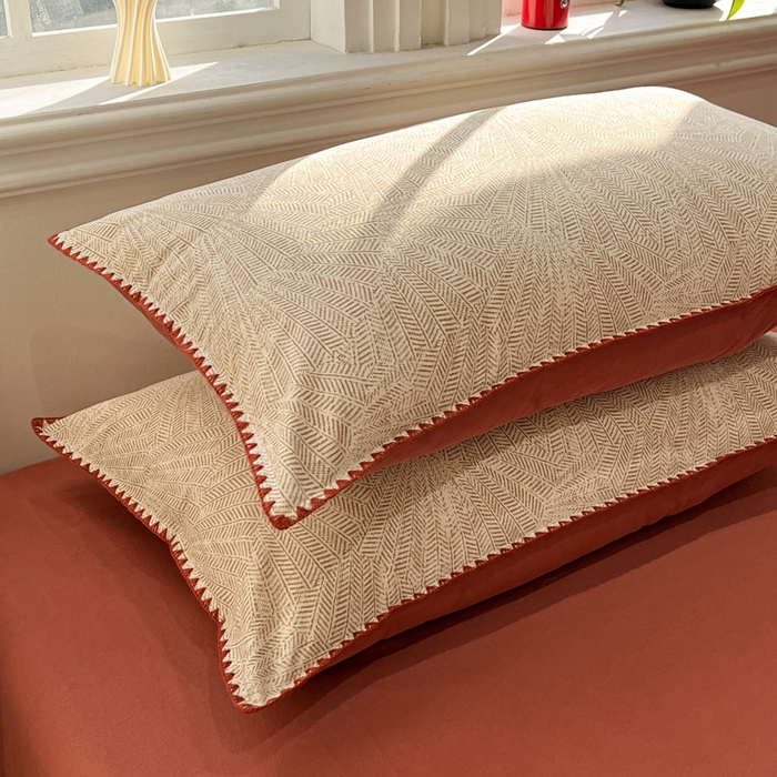 91家纺网 家纺一手货源 找家纺 棉生活家纺 2025新款简约北欧风全棉纯棉磨毛贝壳边四件套 枫情