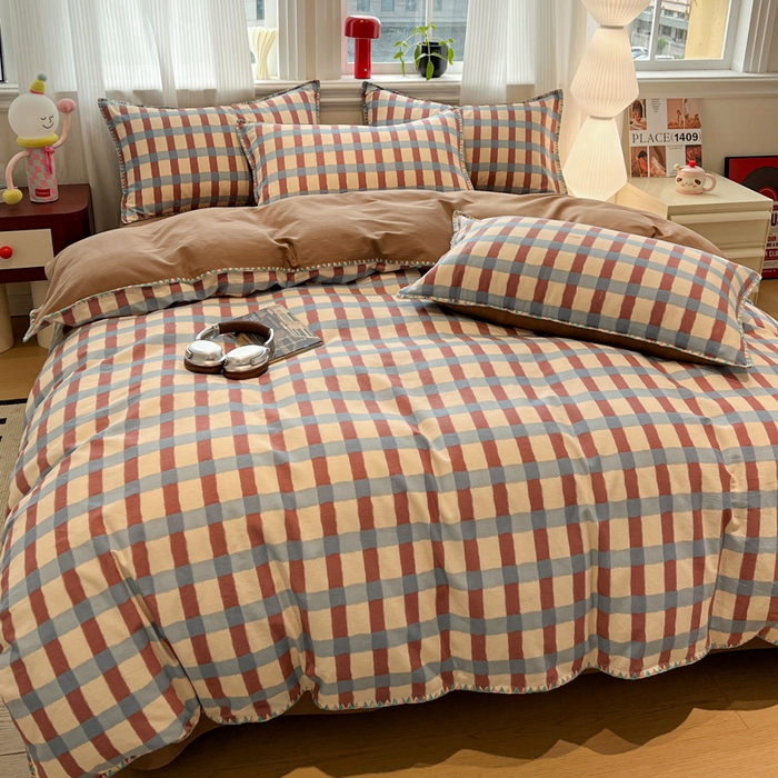 91家纺网 家纺一手货源 找家纺 棉生活家纺 2025新款简约北欧风全棉纯棉磨毛贝壳边四件套 弗洛伦萨