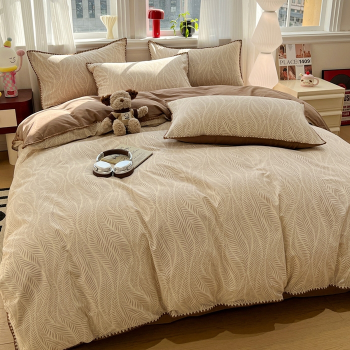 91家纺网 家纺一手货源 找家纺 棉生活家纺 2025新款简约北欧风全棉纯棉磨毛贝壳边四件套 追影