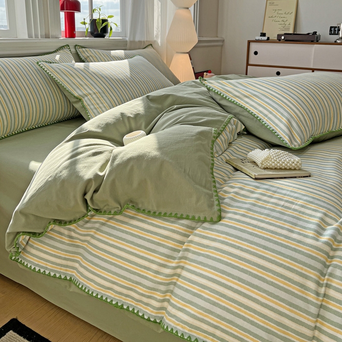 91家纺网 家纺一手货源 找家纺 棉生活家纺 2025新款简约北欧风全棉纯棉磨毛贝壳边四件套 星耀