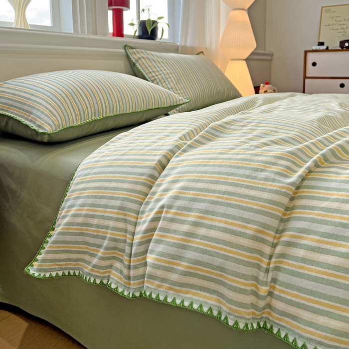 91家纺网 家纺一手货源 找家纺 棉生活家纺 2025新款简约北欧风全棉纯棉磨毛贝壳边四件套 星耀