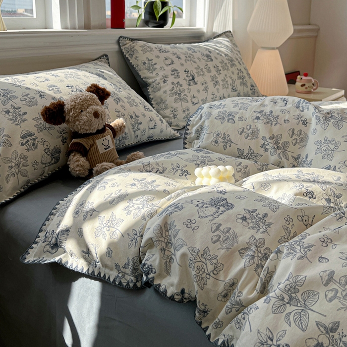 91家纺网 家纺一手货源 找家纺 棉生活家纺 2025新款简约北欧风全棉纯棉磨毛贝壳边四件套 漫野-兰