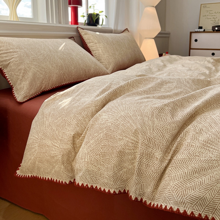 91家纺网 家纺一手货源 找家纺 棉生活家纺 2025新款简约北欧风全棉纯棉磨毛贝壳边四件套 枫情