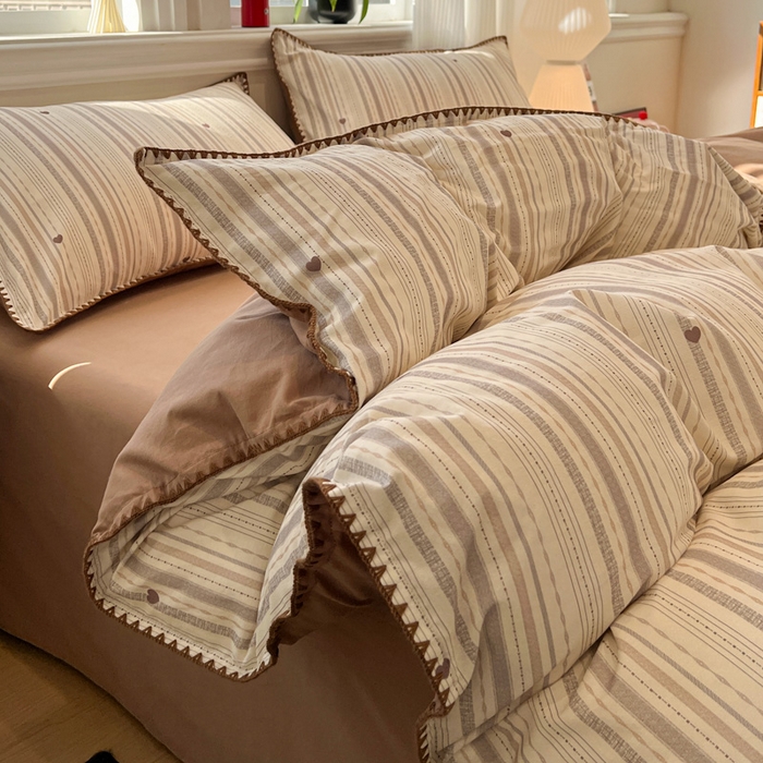 91家纺网 家纺一手货源 找家纺 棉生活家纺 2025新款简约北欧风全棉纯棉磨毛贝壳边四件套 可可小姐