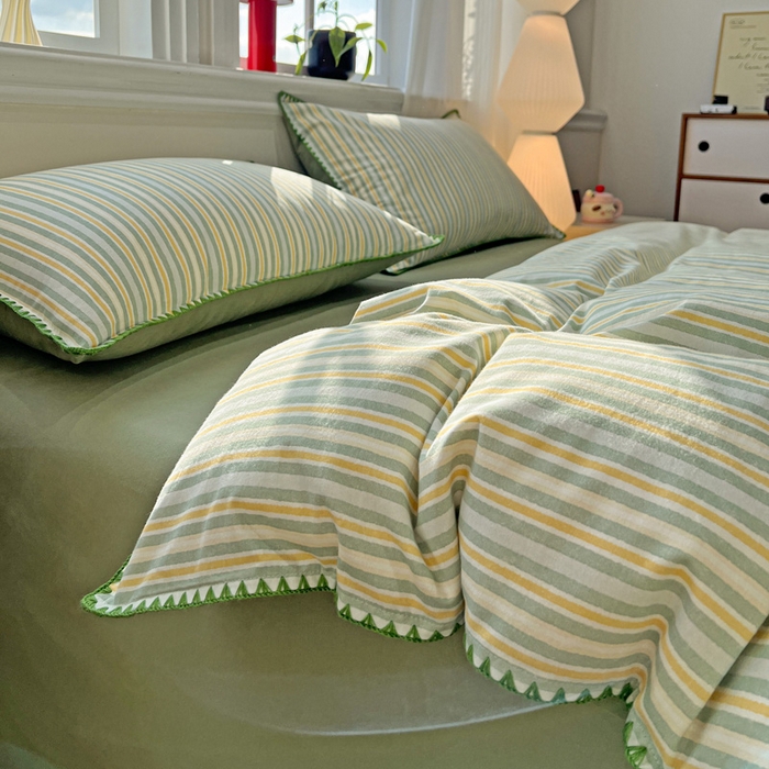 91家纺网 家纺一手货源 找家纺 棉生活家纺 2025新款简约北欧风全棉纯棉磨毛贝壳边四件套 星耀