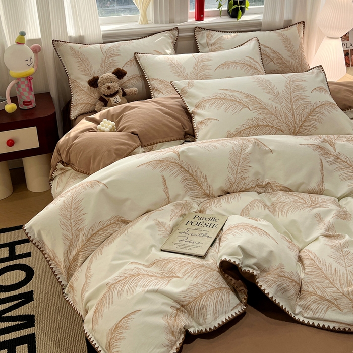 91家纺网 家纺一手货源 找家纺 棉生活家纺 2025新款简约北欧风全棉纯棉磨毛贝壳边四件套 绽放