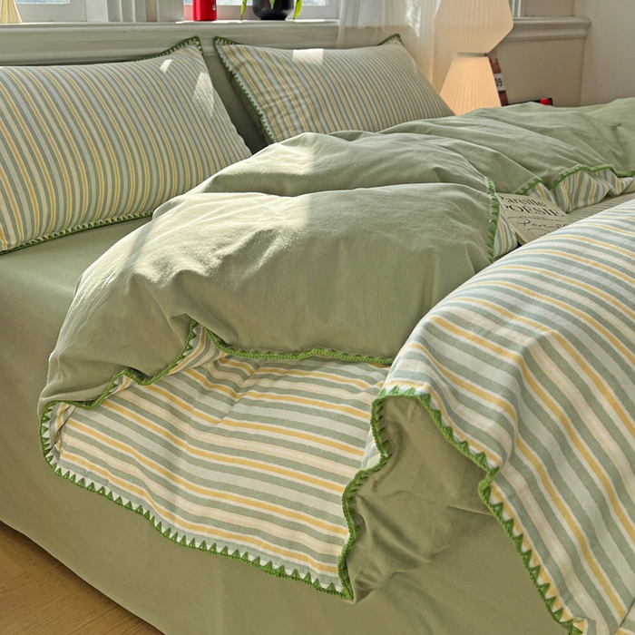 91家纺网 家纺一手货源 找家纺 棉生活家纺 2025新款简约北欧风全棉纯棉磨毛贝壳边四件套 星耀