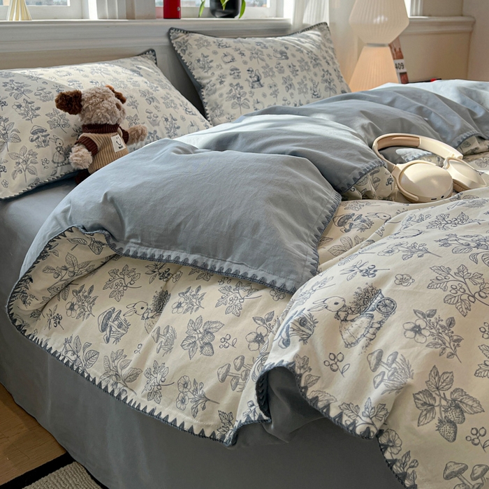 91家纺网 家纺一手货源 找家纺 棉生活家纺 2025新款简约北欧风全棉纯棉磨毛贝壳边四件套 漫野-兰