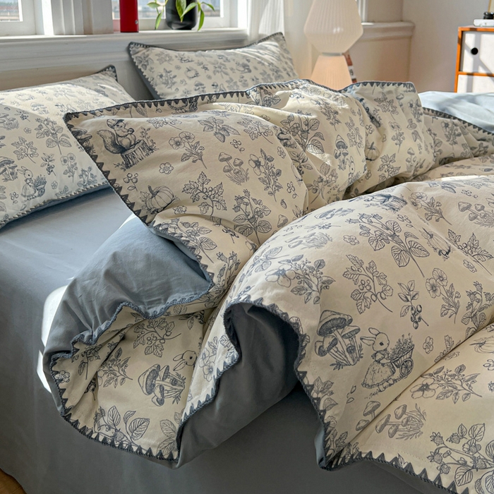 91家纺网 家纺一手货源 找家纺 棉生活家纺 2025新款简约北欧风全棉纯棉磨毛贝壳边四件套 漫野-兰