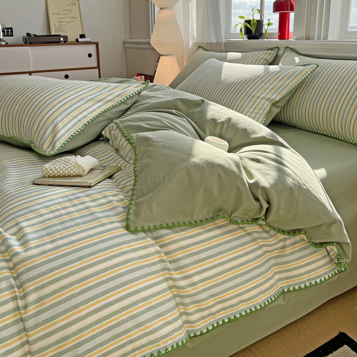 91家纺网 家纺一手货源 找家纺 棉生活家纺 2025新款简约北欧风全棉纯棉磨毛贝壳边四件套 星耀