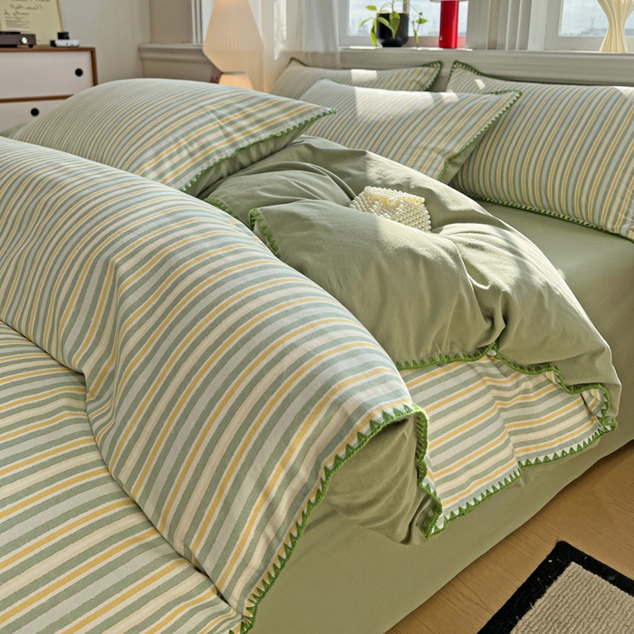 91家纺网 家纺一手货源 找家纺 棉生活家纺 2025新款简约北欧风全棉纯棉磨毛贝壳边四件套 星耀