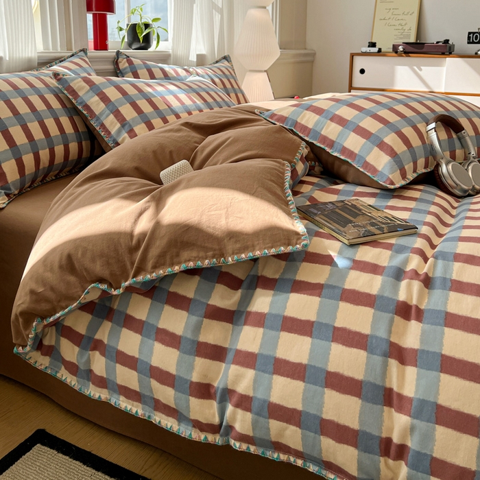 91家纺网 家纺一手货源 找家纺 棉生活家纺 2025新款简约北欧风全棉纯棉磨毛贝壳边四件套 弗洛伦萨