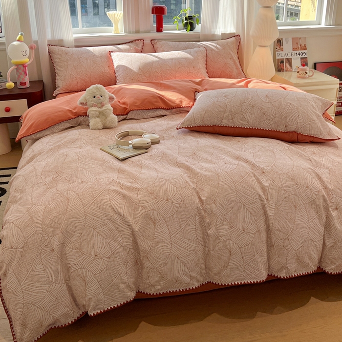 91家纺网 家纺一手货源 找家纺 棉生活家纺 2025新款简约北欧风全棉纯棉磨毛贝壳边四件套 秋日