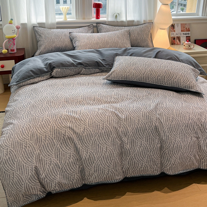 91家纺网 家纺一手货源 找家纺 棉生活家纺 2025新款简约北欧风全棉纯棉磨毛贝壳边四件套 流云