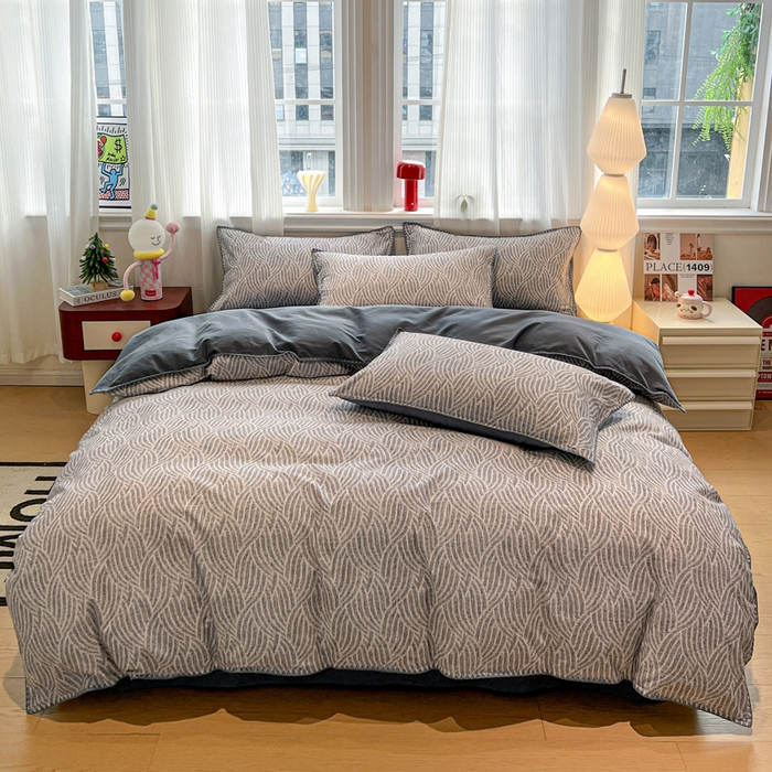 91家纺网 家纺一手货源 找家纺 棉生活家纺 2025新款简约北欧风全棉纯棉磨毛贝壳边四件套 流云