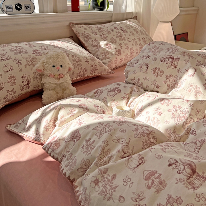 91家纺网 家纺一手货源 找家纺 棉生活家纺 2025新款简约北欧风全棉纯棉磨毛贝壳边四件套 漫野-粉