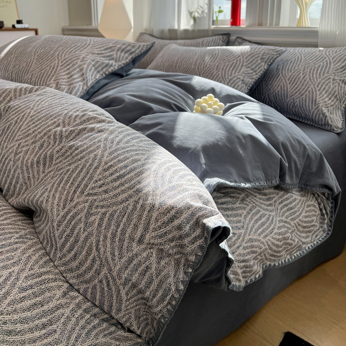 91家纺网 家纺一手货源 找家纺 棉生活家纺 2025新款简约北欧风全棉纯棉磨毛贝壳边四件套 流云