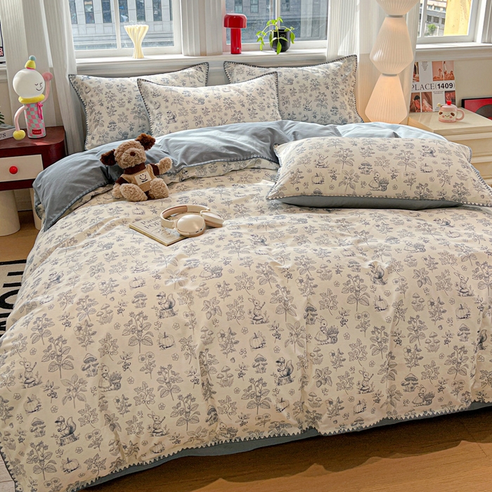 91家纺网 家纺一手货源 找家纺 棉生活家纺 2025新款简约北欧风全棉纯棉磨毛贝壳边四件套 漫野-兰