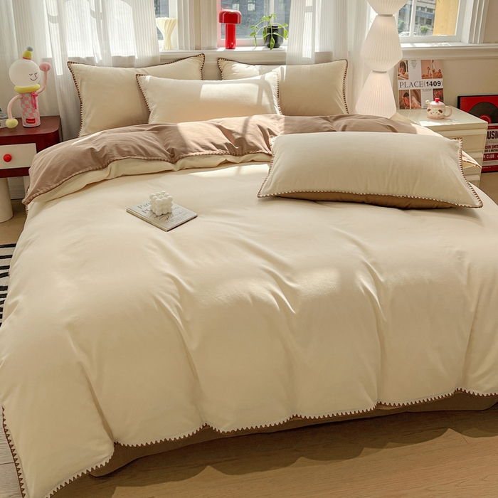 91家纺网 家纺一手货源 找家纺 （总）棉生活家纺 2025新款简约北欧风全棉纯棉磨毛贝壳边四件套