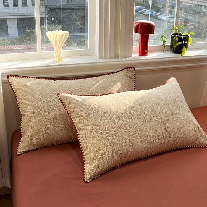 91家纺网 家纺一手货源 找家纺 棉生活家纺 2025新款简约北欧风全棉纯棉磨毛贝壳边四件套 枫情