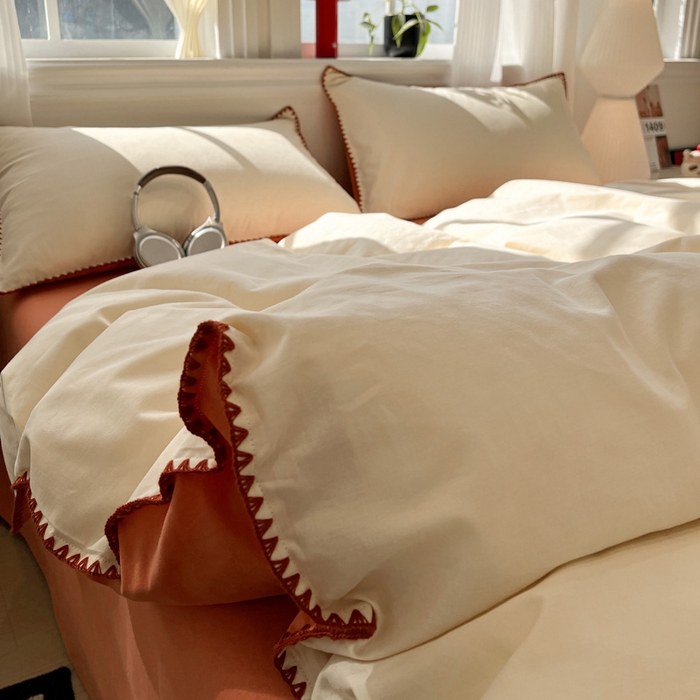 91家纺网 家纺一手货源 找家纺 棉生活家纺 2025新款简约北欧风全棉纯棉磨毛贝壳边四件套 日落