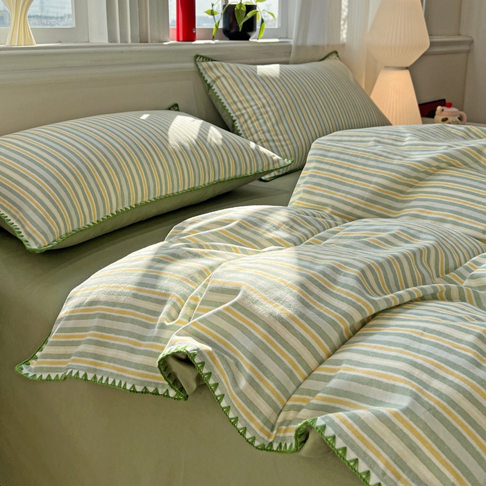 91家纺网 家纺一手货源 找家纺 棉生活家纺 2025新款简约北欧风全棉纯棉磨毛贝壳边四件套 星耀