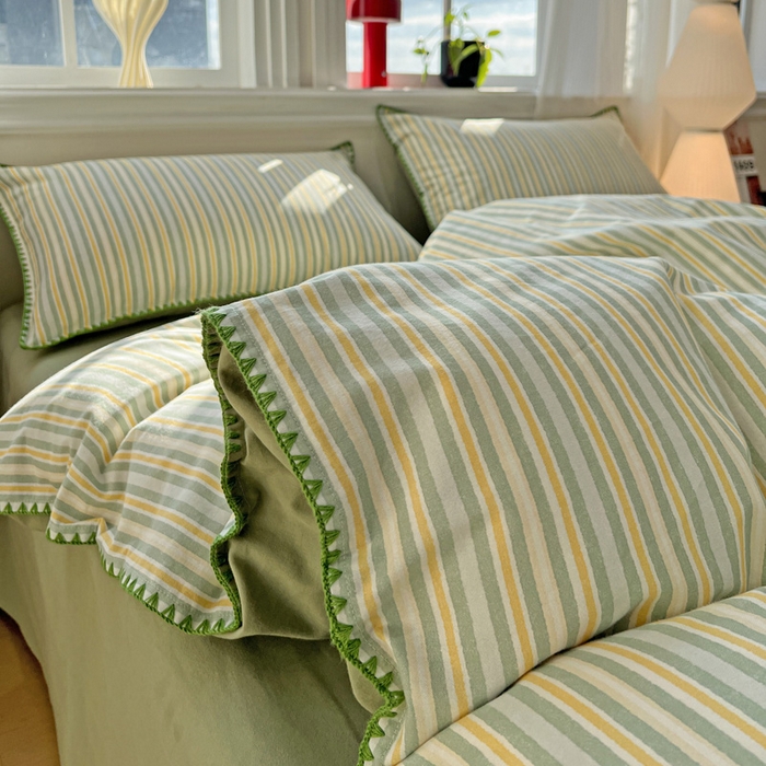 91家纺网 家纺一手货源 找家纺 棉生活家纺 2025新款简约北欧风全棉纯棉磨毛贝壳边四件套 星耀