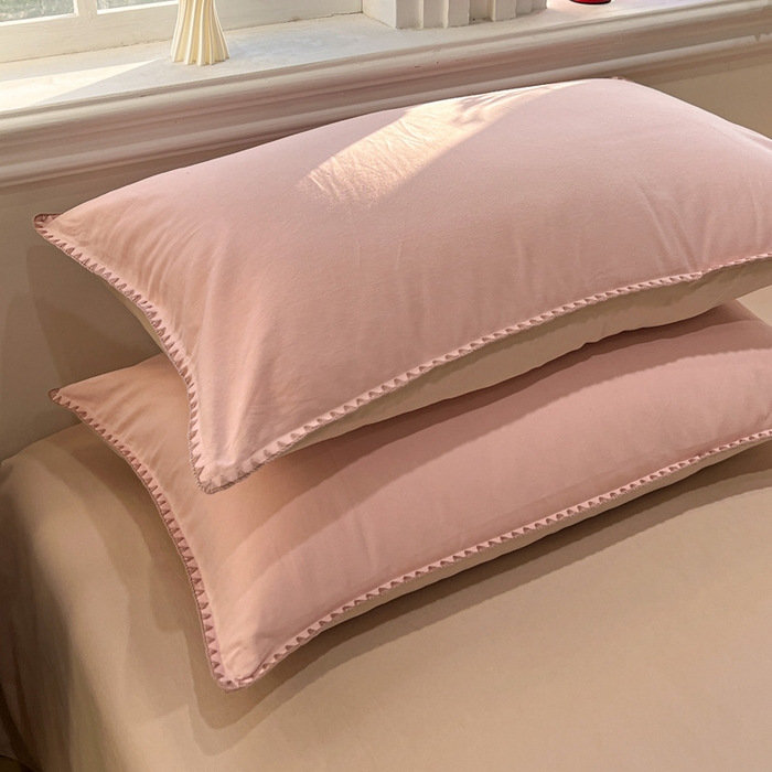 91家纺网 家纺一手货源 找家纺 棉生活家纺 2025新款简约北欧风全棉纯棉磨毛贝壳边四件套 粉黛