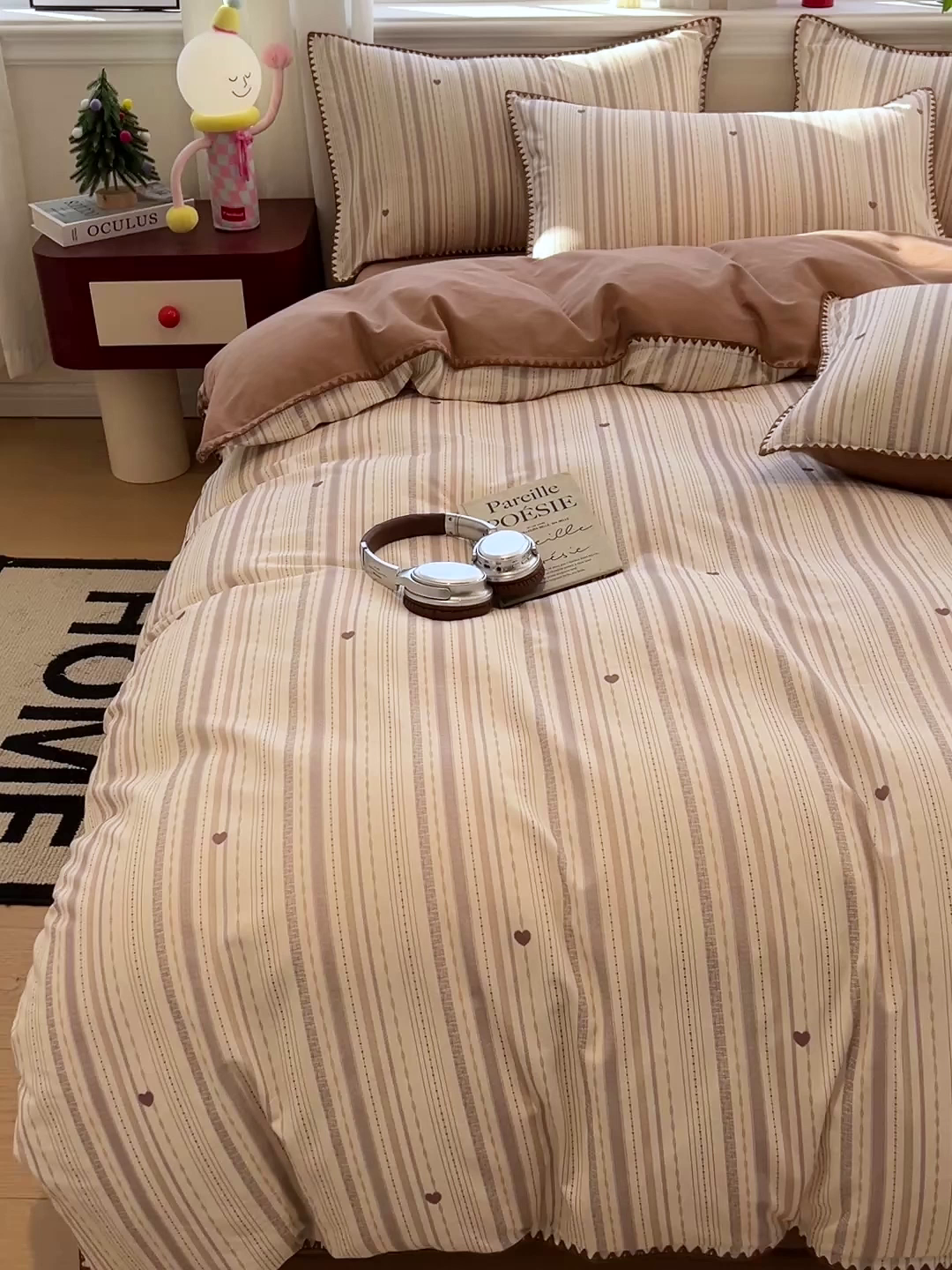 91家纺网 家纺一手货源 找家纺 棉生活家纺 2025新款简约北欧风全棉纯棉磨毛贝壳边四件套 可可小姐