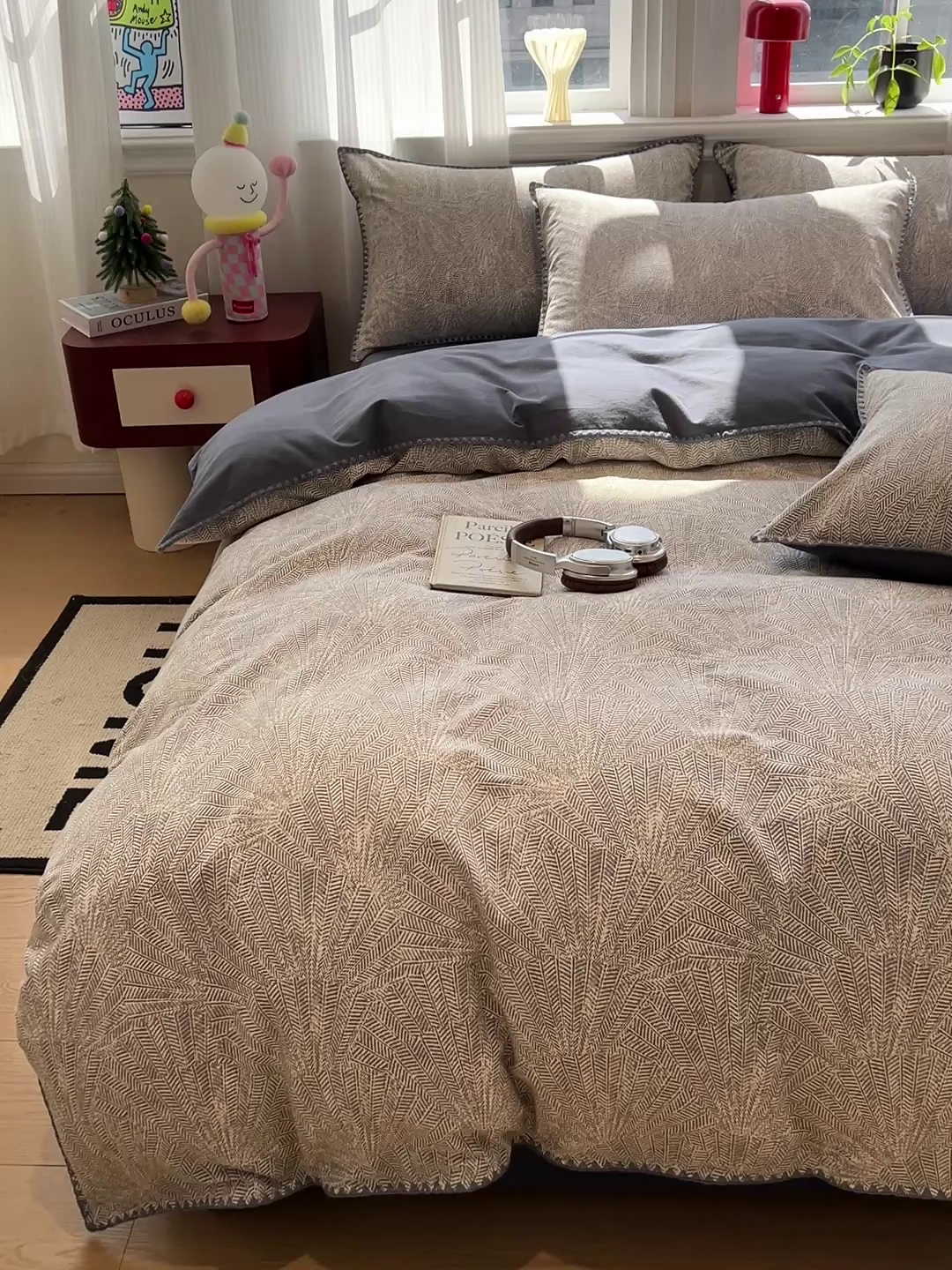 91家纺网 家纺一手货源 找家纺 棉生活家纺 2025新款简约北欧风全棉纯棉磨毛贝壳边四件套 叶飘